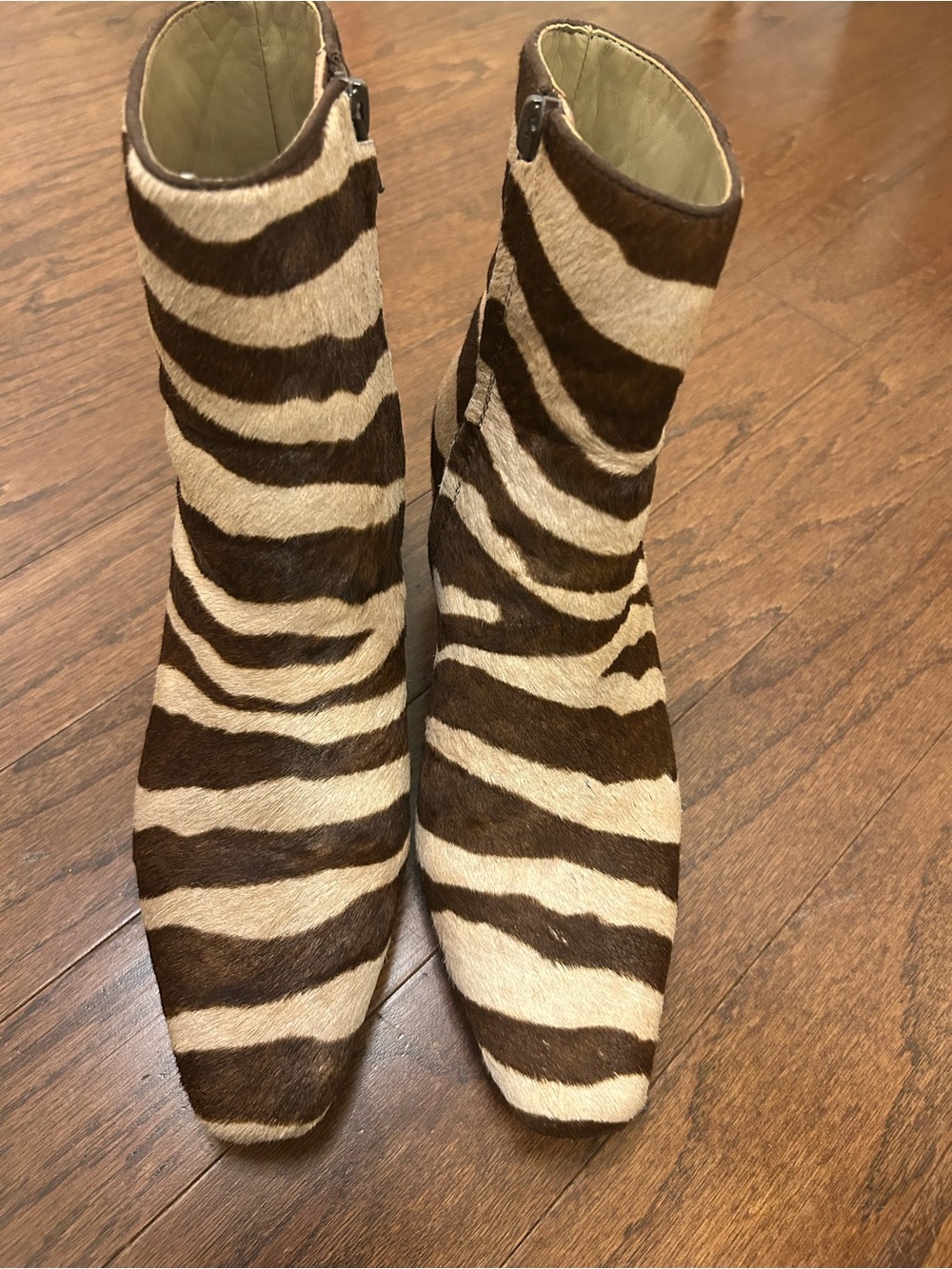Ann Taylor Brown and Cream Zebra-Print Pony Hair Ankle Boots